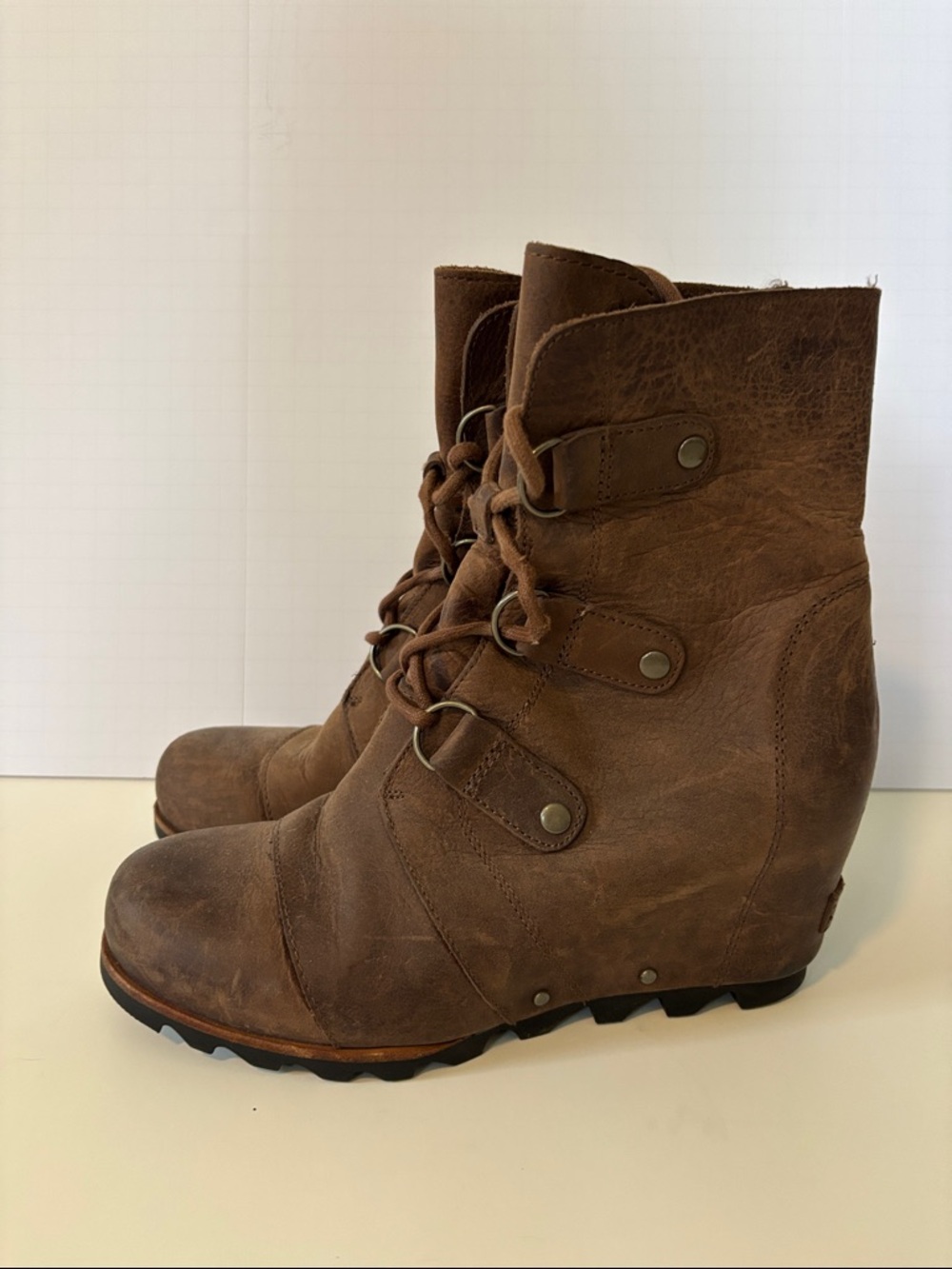 Sorel Brown Lace-Up Wedge Boots 9.5